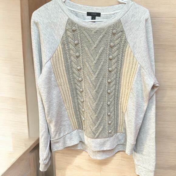 J.Crew Pom Pom Cable Knit Sweater in Gray & Cream Size Medium - Picture 1 of 6